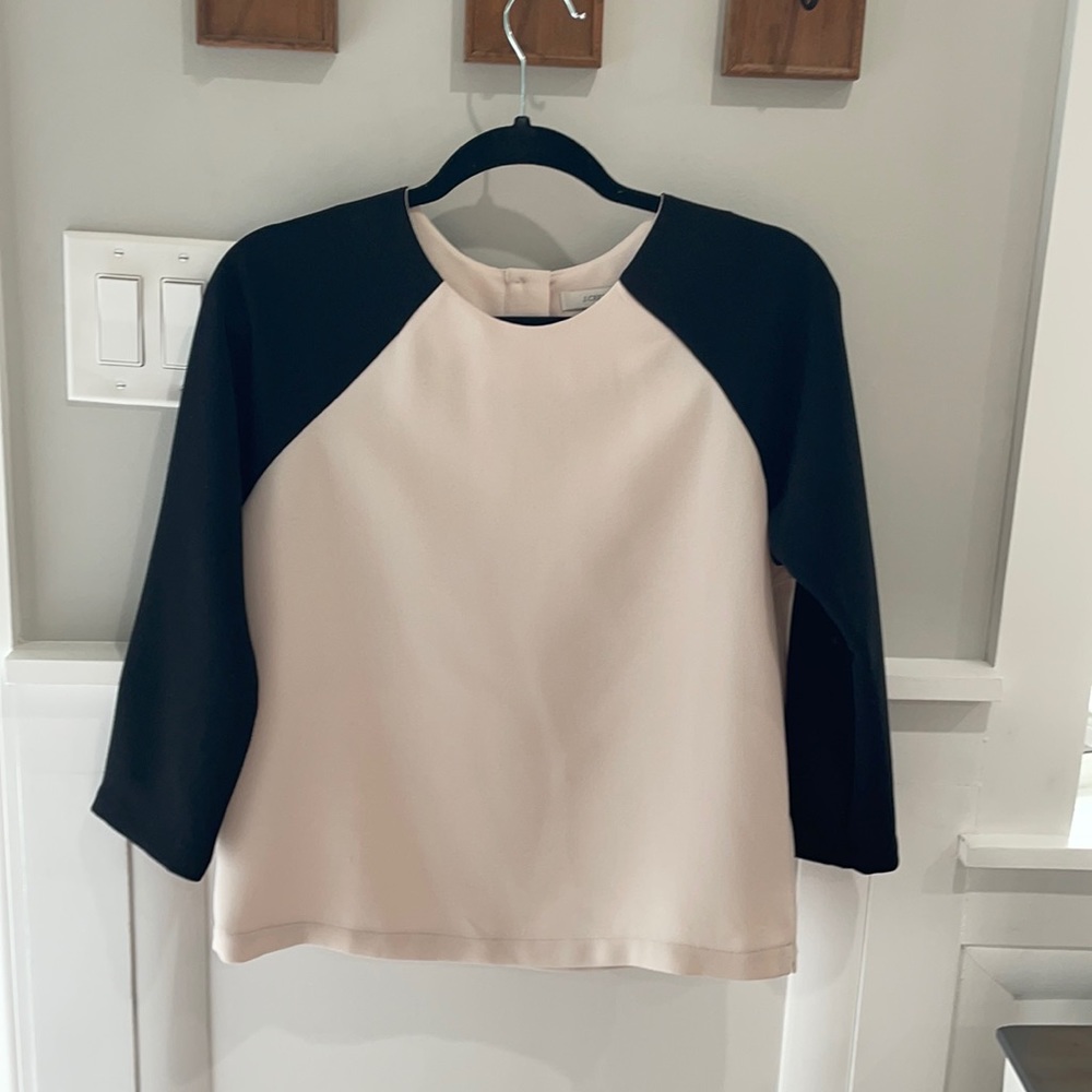 J CREW Crepe Top 3/4 Sleeve Colorblock Black Mauve
